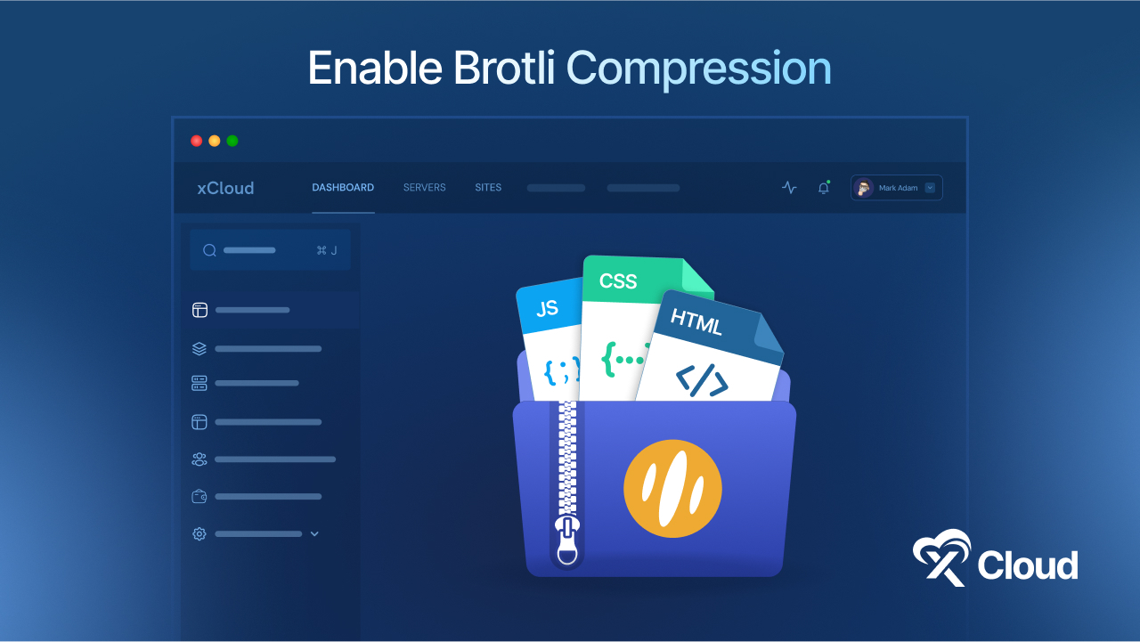 Enable Brotli compression graphic showing zipped JS, CSS and HTML files on xCloud