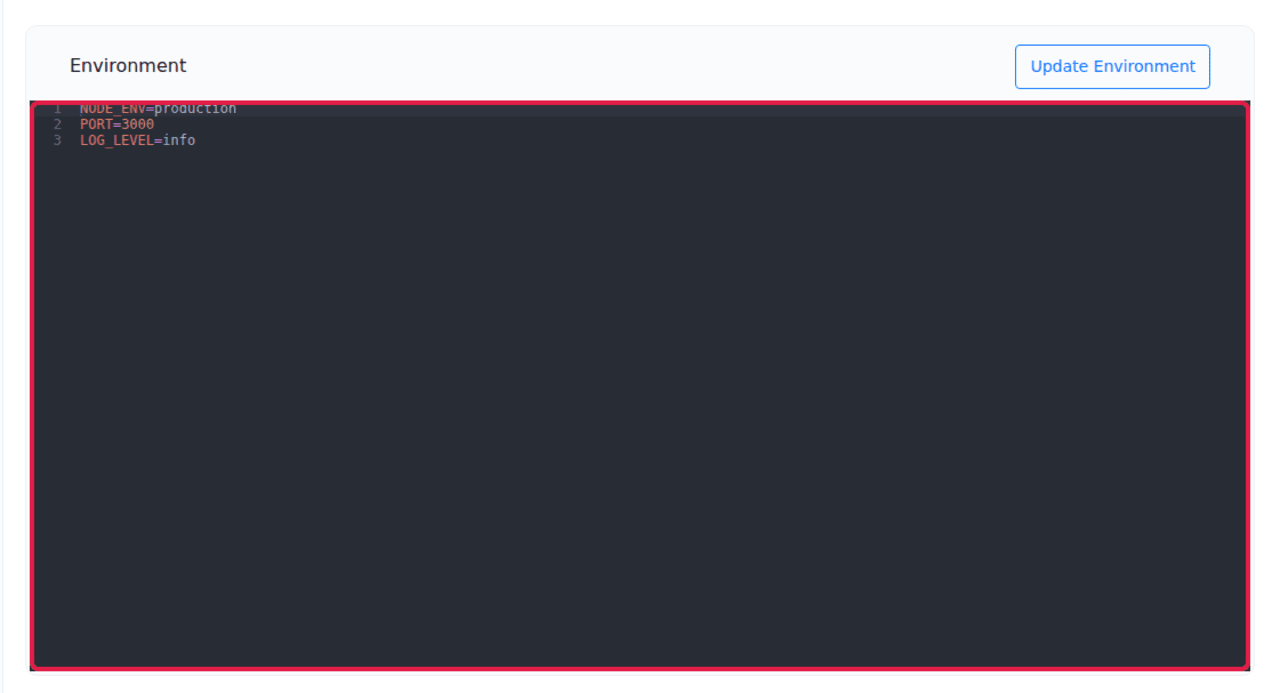 The Environment editor on the site dashboard after deployment