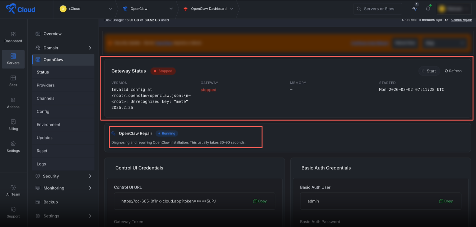 xCloud OpenClaw Repair Agent
