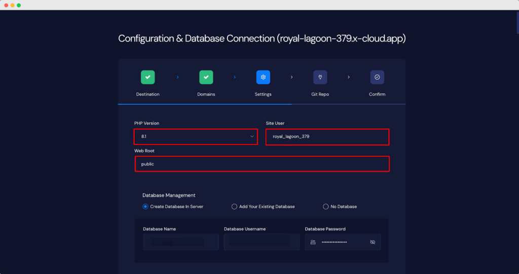 Settings to Manage Database