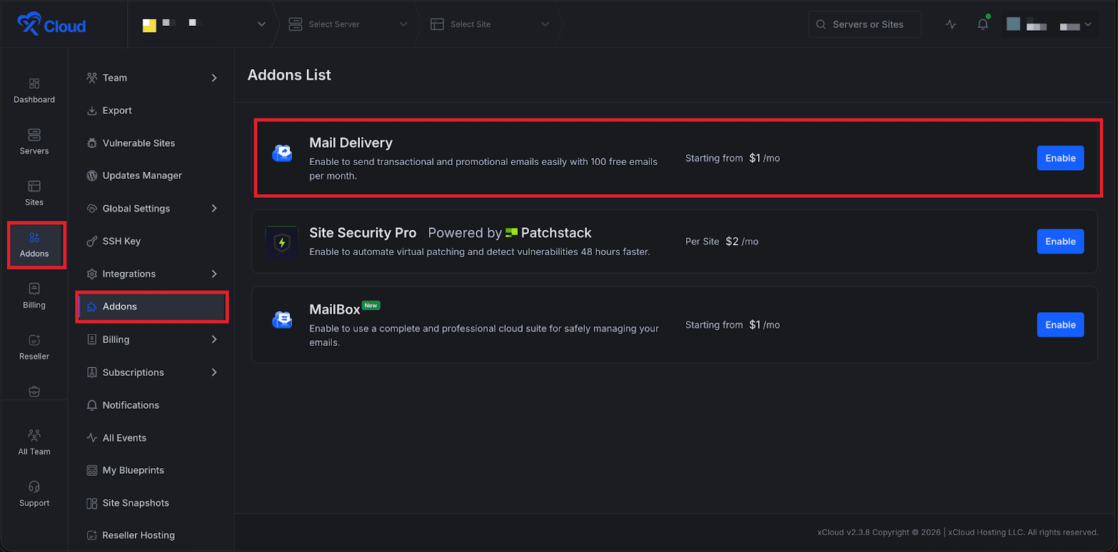 Set Up xCloud Mail Delivery Addon