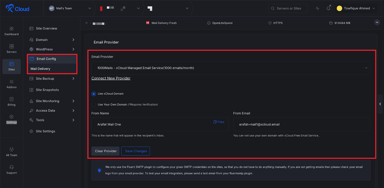 Set up xCloud Mail Delivery Addon