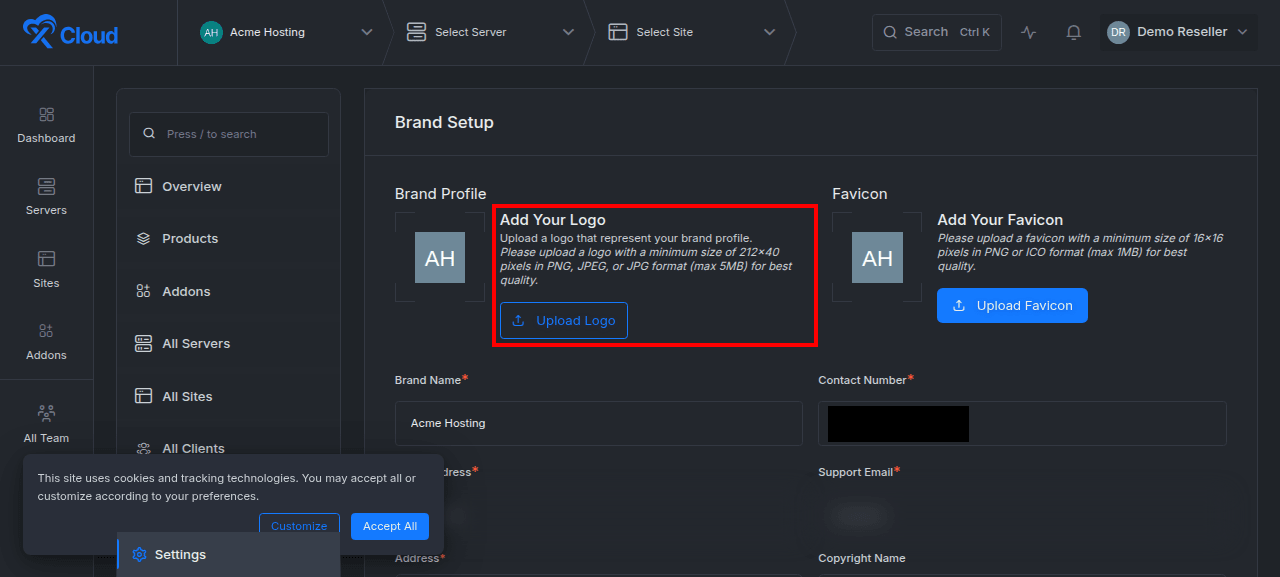 Uploading reseller brand assets.