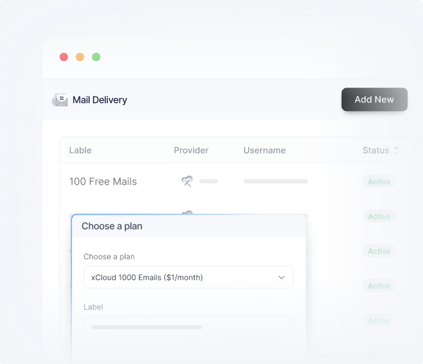 xCloud Mail Delivery dashboard