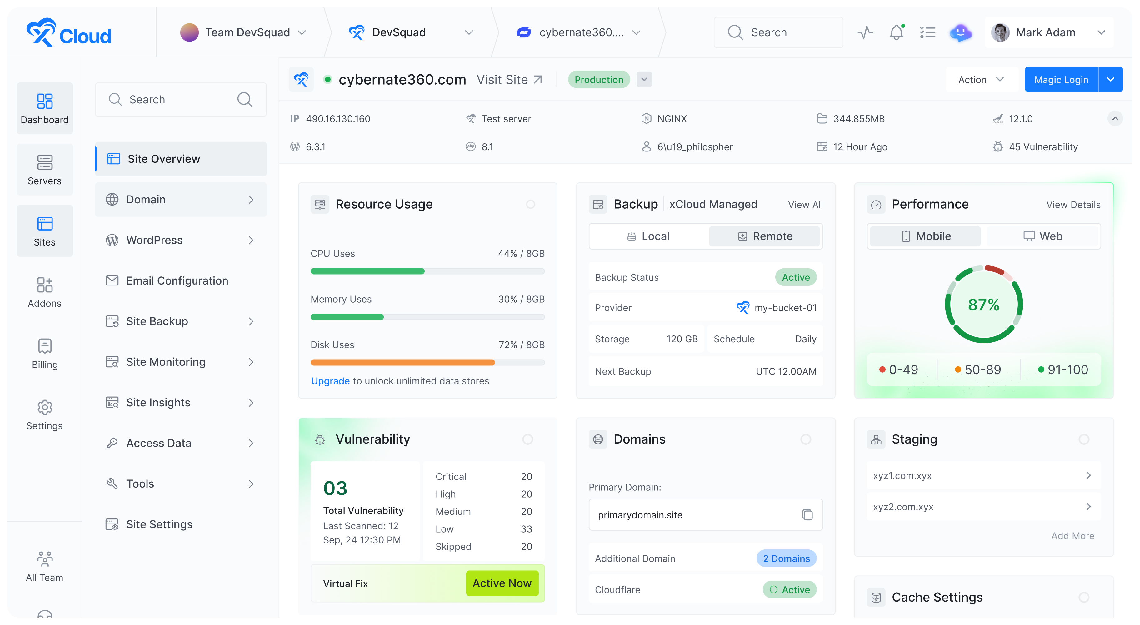 xCloud dashboard