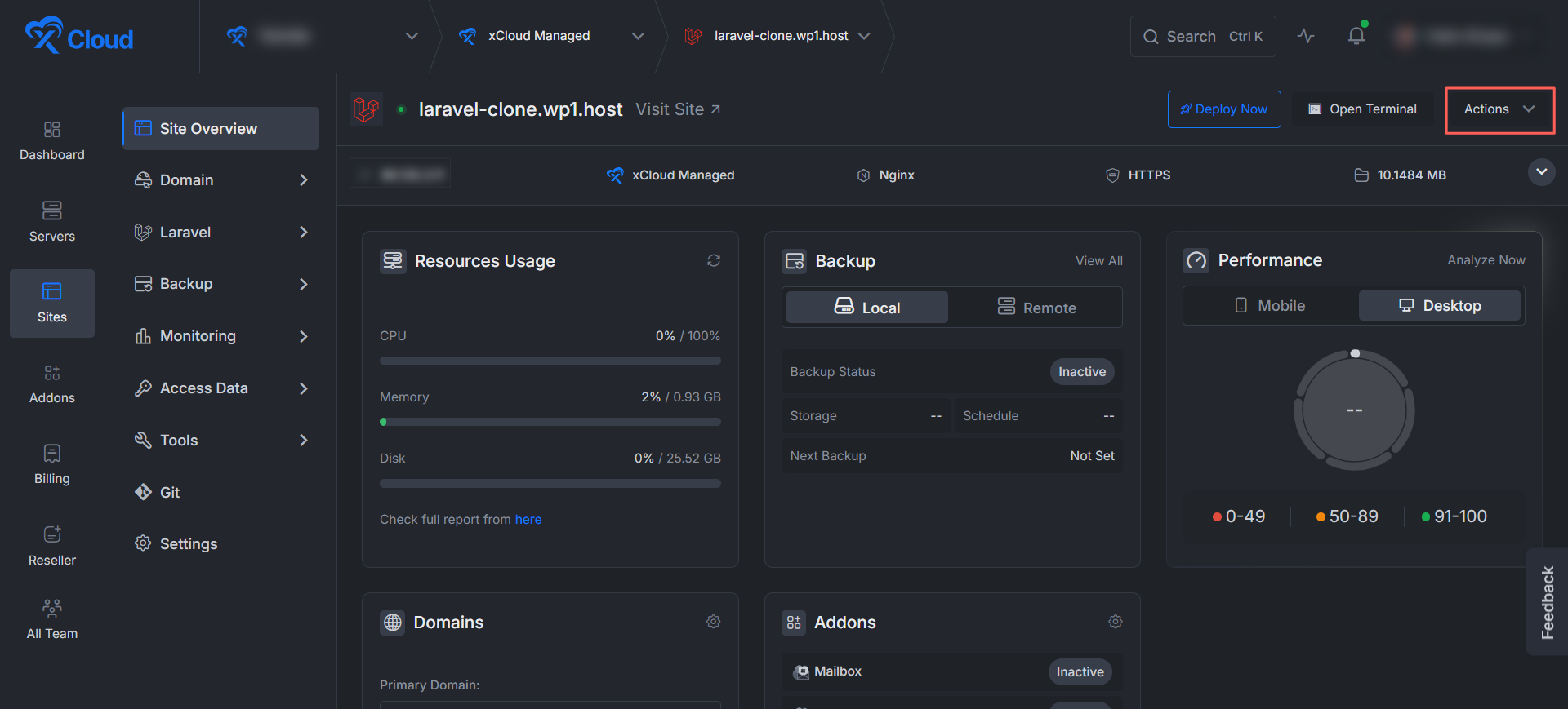 Clone a Laravel app with xCloud — Clone Site option