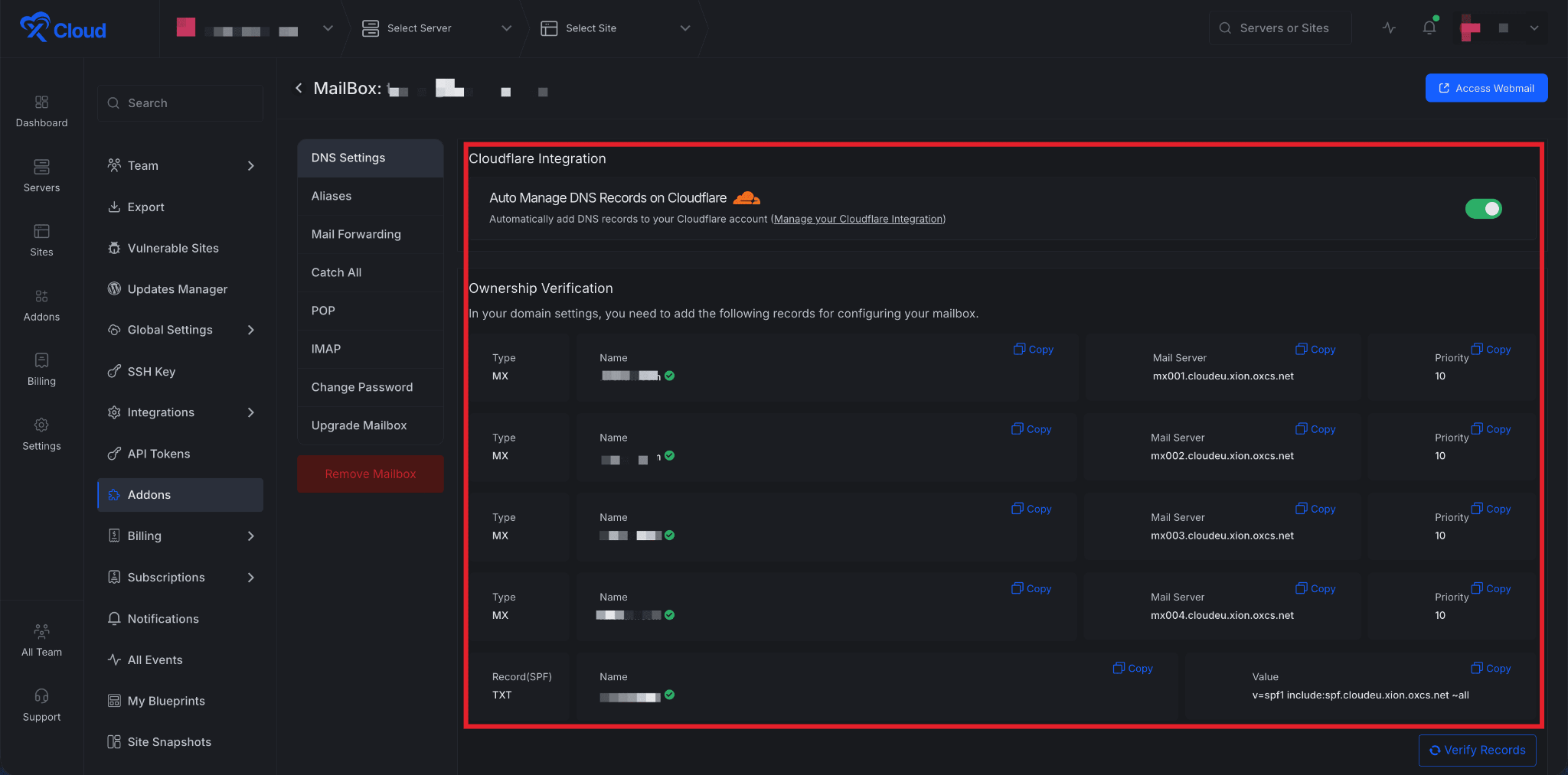Set Up xCloud MailBox Addon