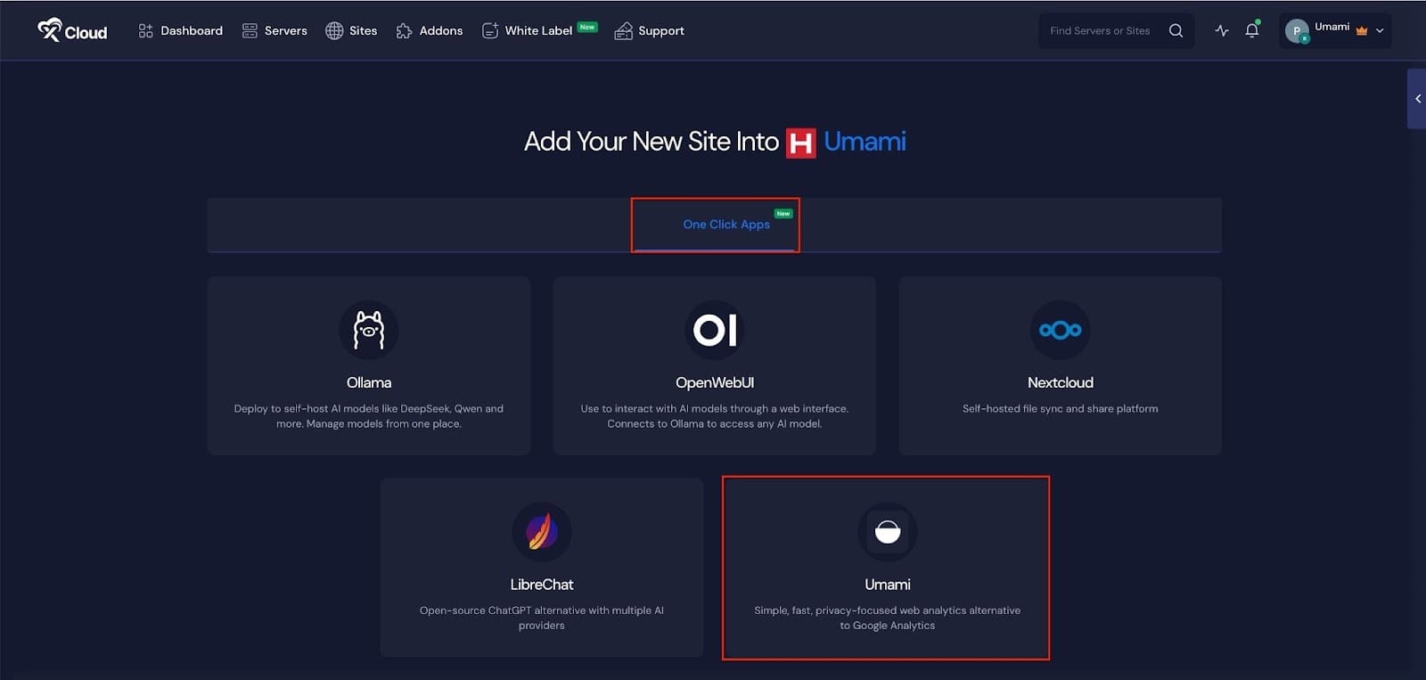 Install Umami with xCloud