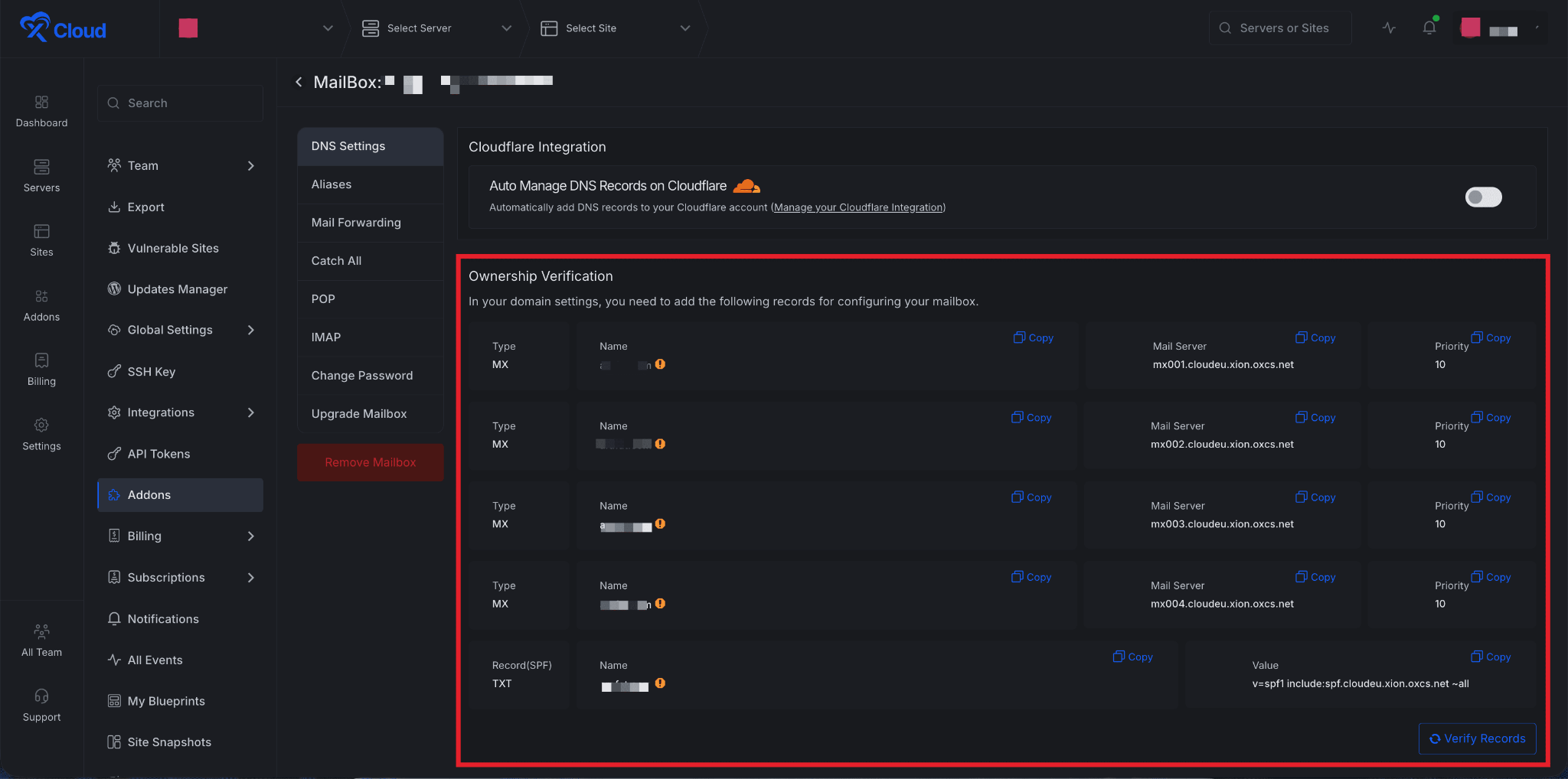 Set Up xCloud MailBox Addon