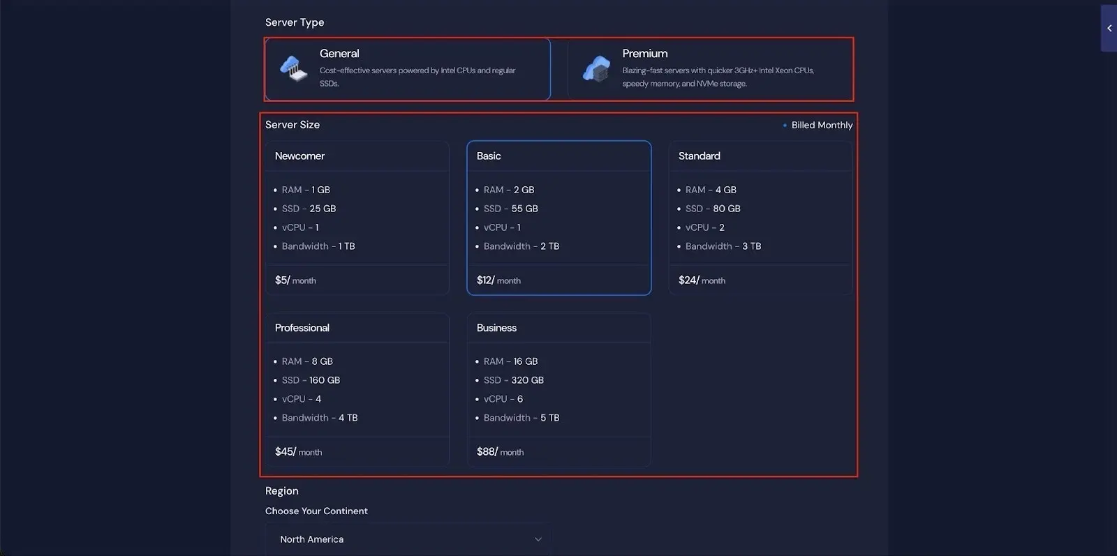 Next, choose between the general and premium options based on your requirements. 