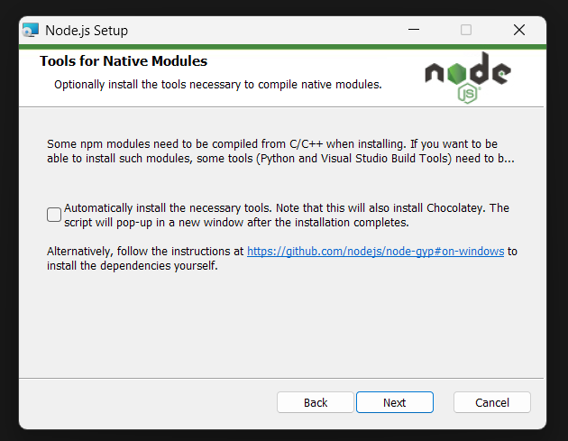 install tools for native modules