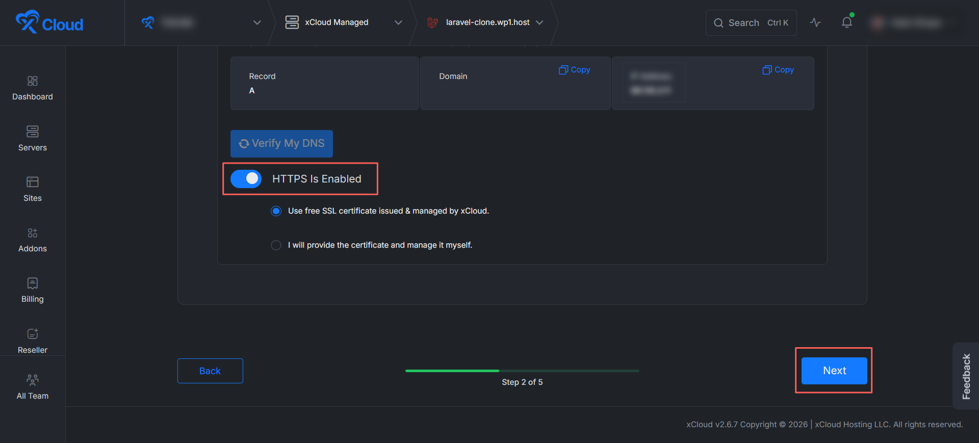 Clone a Laravel app with xCloud — HTTPS and SSL settings