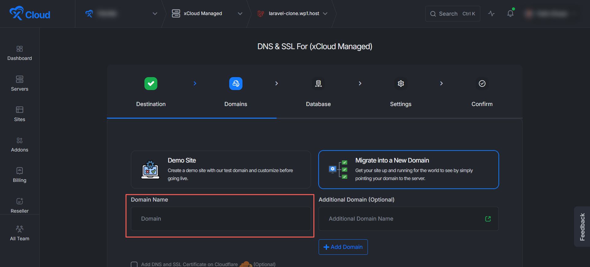 Clone a Laravel app with xCloud — domain and DNS setup