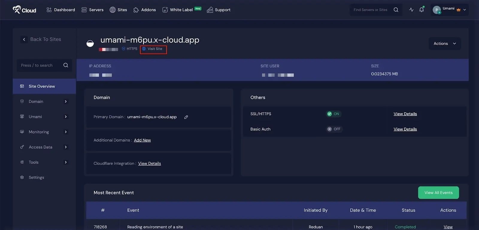 Install Umami with xCloud
