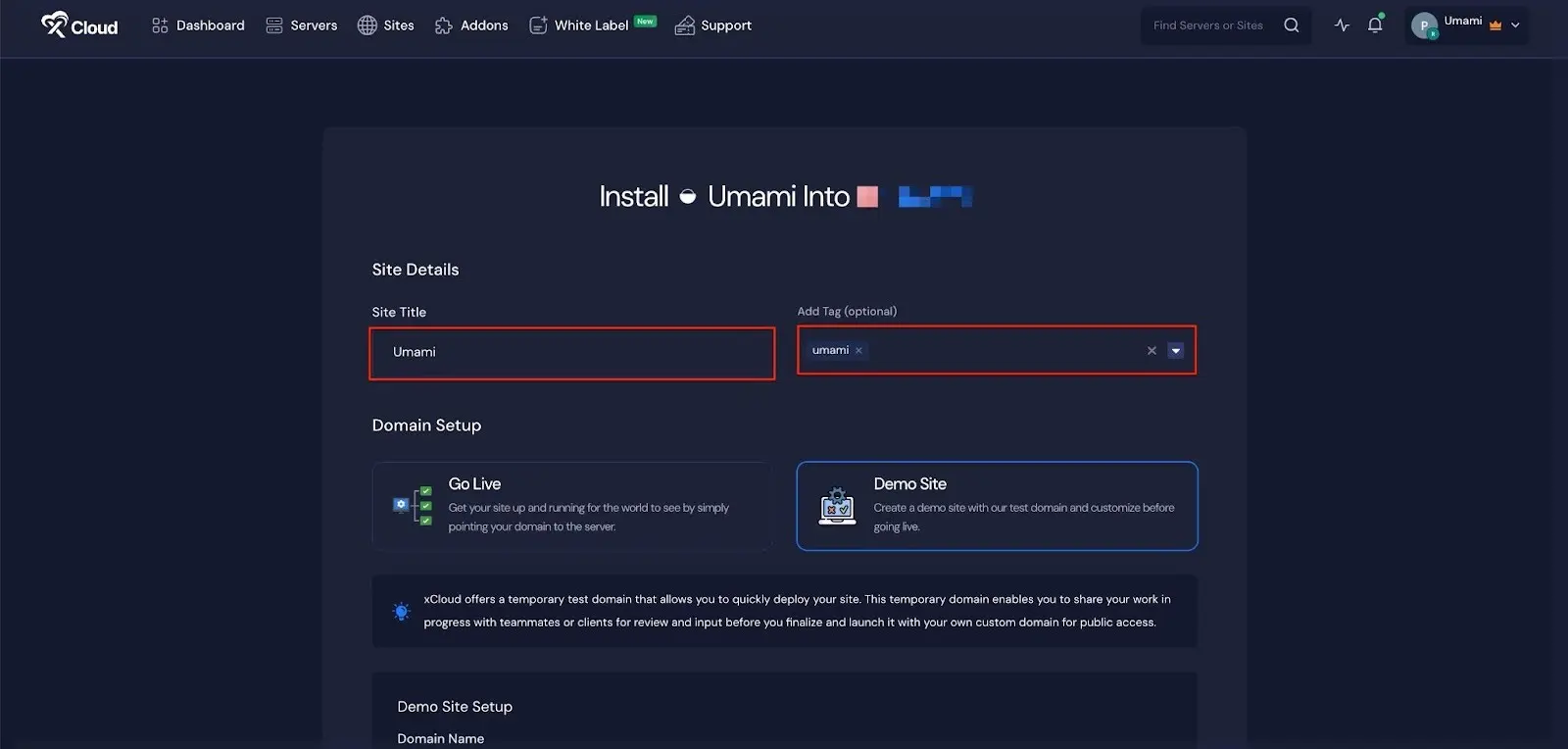 Install Umami with xCloud