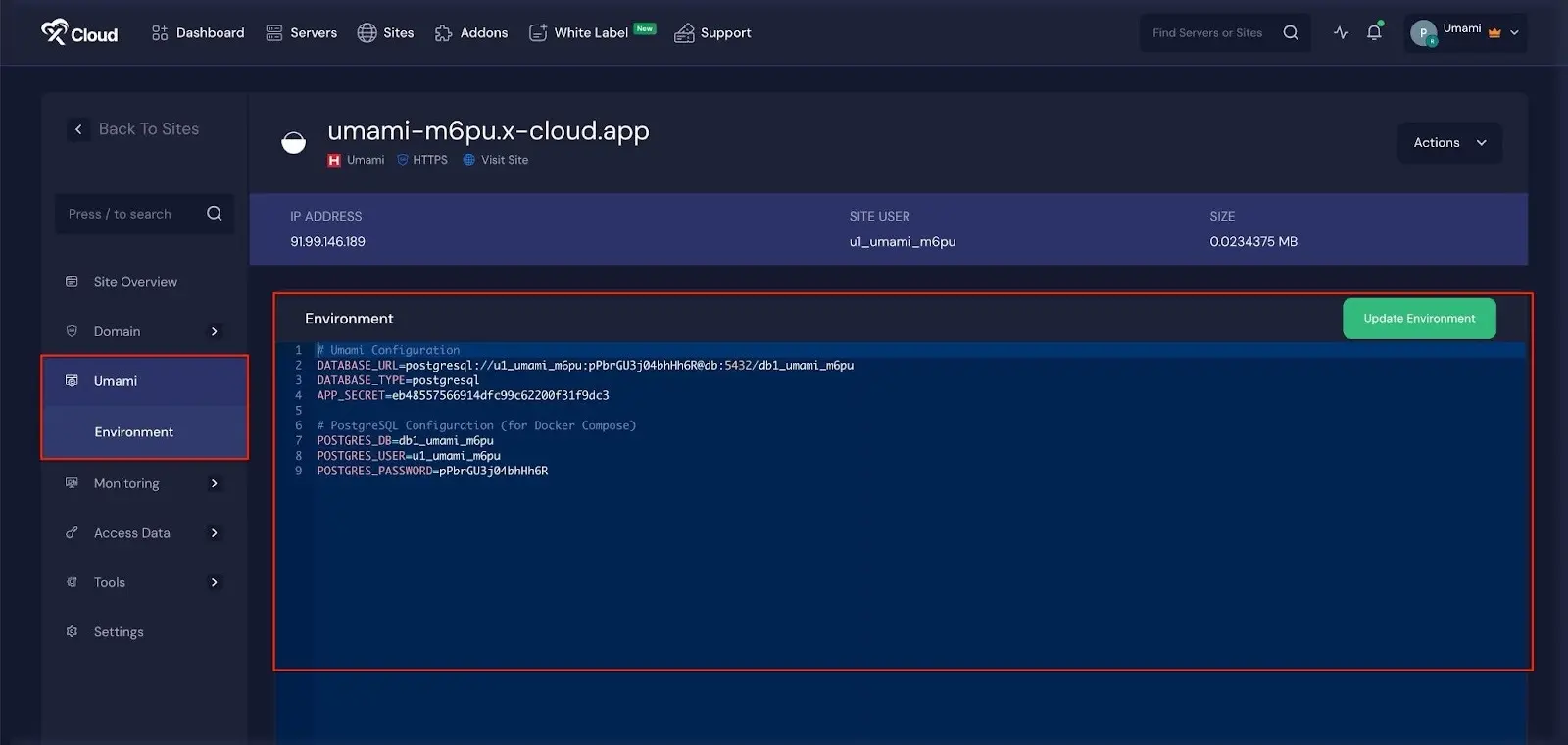 Install Umami with xCloud