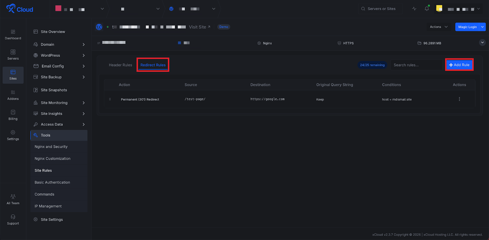 Create And Manage Site Rules