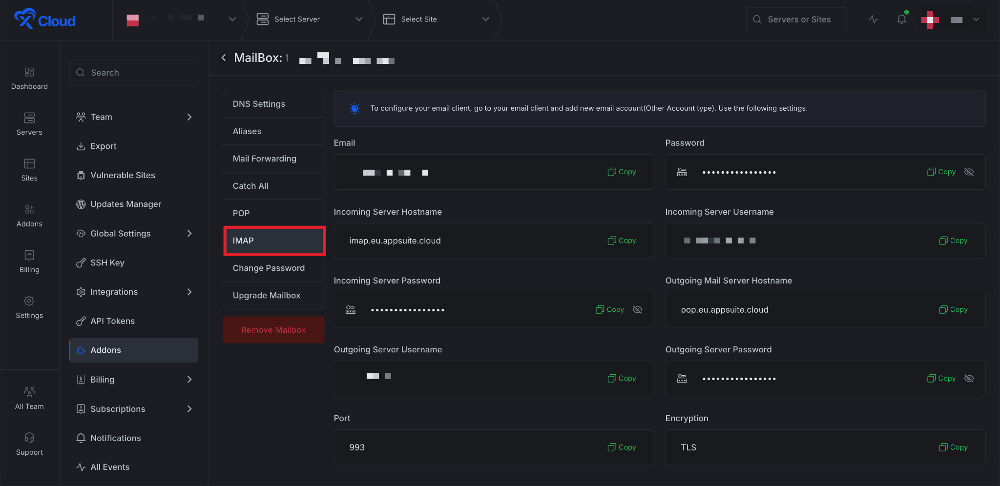 Set Up xCloud MailBox Addon