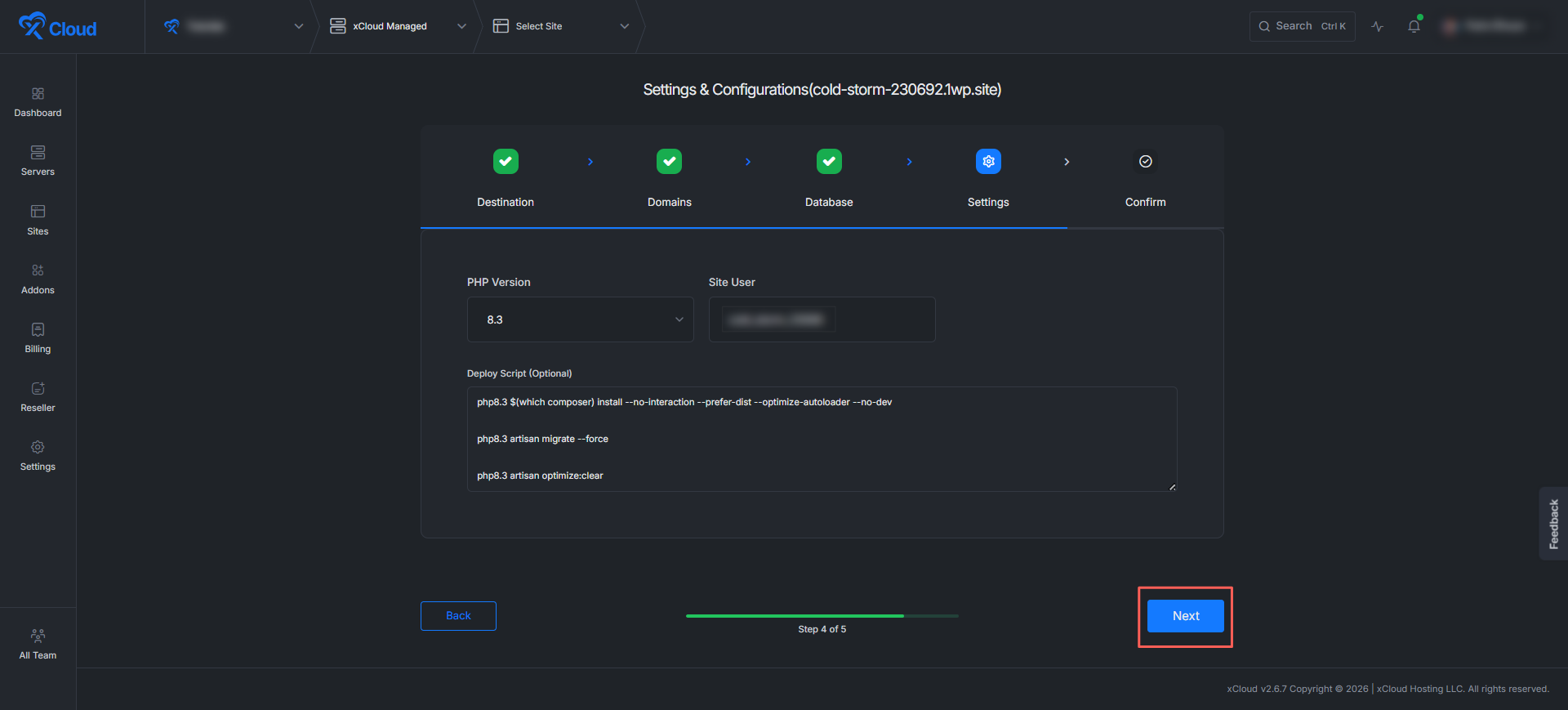 Clone a Laravel app with xCloud — settings and deploy script