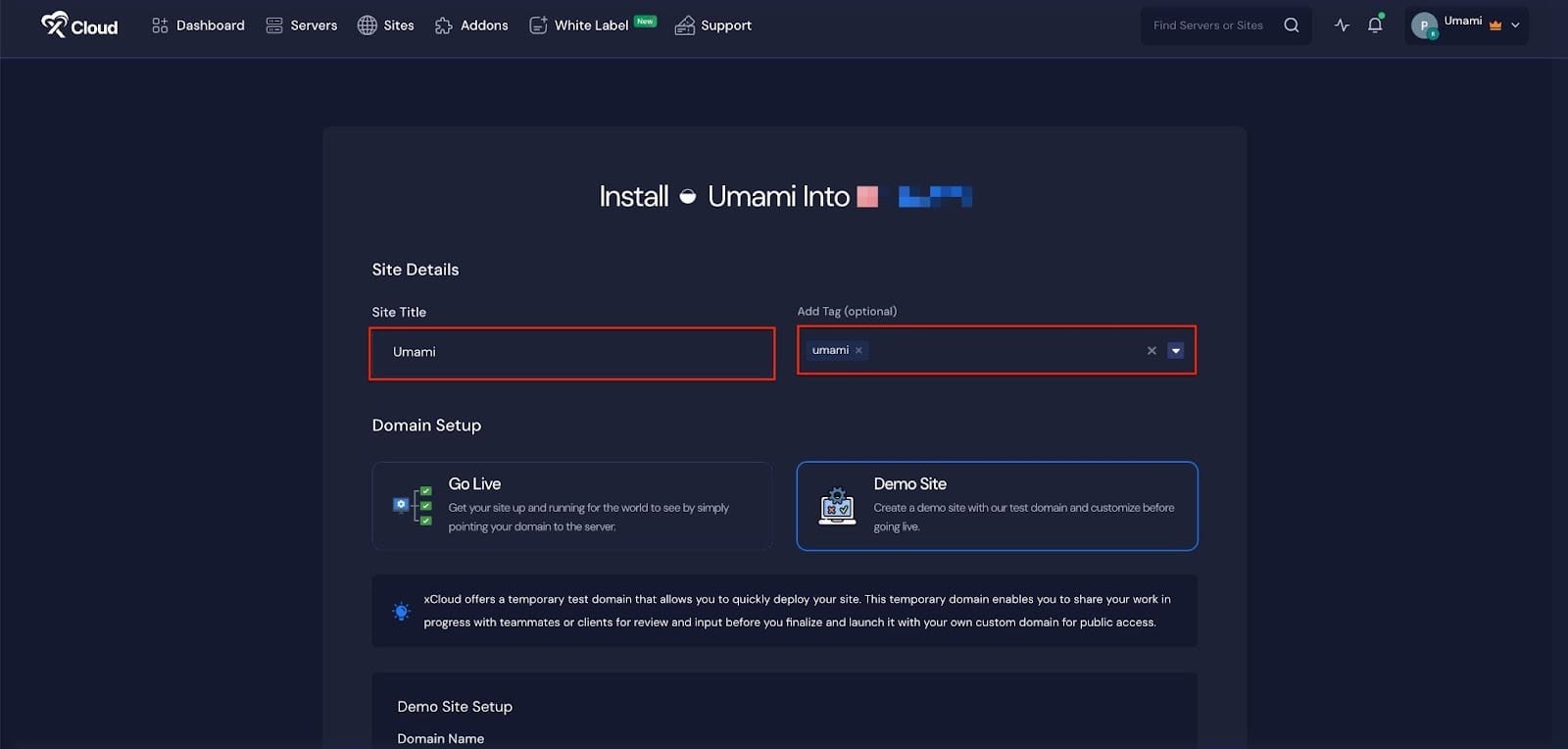Install Umami with xCloud