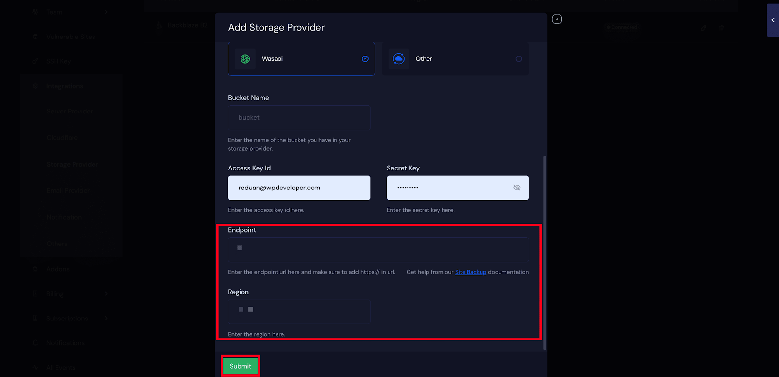 Integrate Wasabi Storage Provider