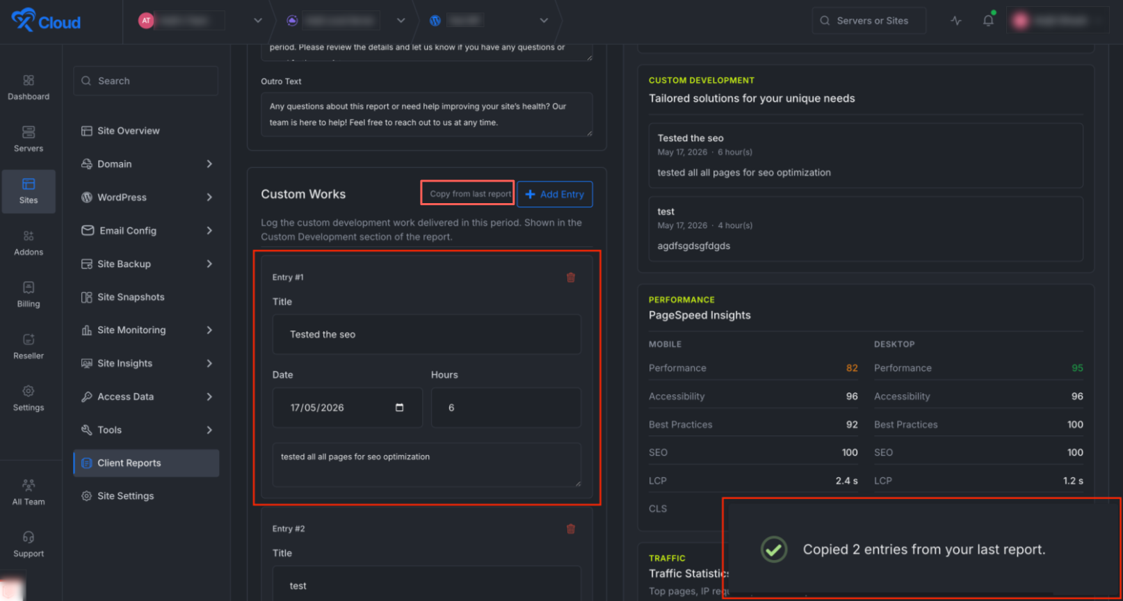 Copy Custom Works from Previous Report